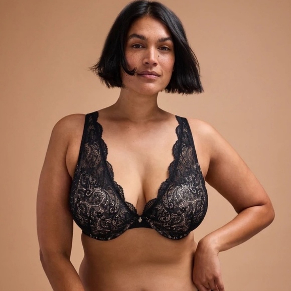 ThirdLove 24/7 Lace Contour Plunge Underwire Bra Size 38F Black Nude